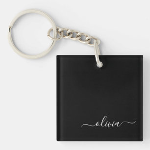 Porte-clés Noir Blanc Moderne Minimaliste Élégant Monogramme