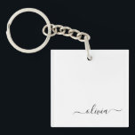 Porte-clés Noir Blanc moderne Script Girl Monogramme Nom<br><div class="desc">Porte - clé de nom de monogramme simple en noir et blanc. Cela rend le cadeau parfait pour 16 ans,  mariage,  douche nuptiale,  anniversaire,  baby shower ou bachelorette pour quelqu'un qui aime le luxe glam et les styles chic.</div>