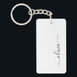 Porte-clés Noir Blanc moderne Script Girl Monogramme Nom<br><div class="desc">Porte - clé de nom de monogramme simple en noir et blanc. Cela rend le cadeau parfait pour 16 ans,  mariage,  douche nuptiale,  anniversaire,  baby shower ou bachelorette pour quelqu'un qui aime le luxe glam et les styles chic.</div>