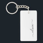 Porte-clés Noir Blanc moderne Script Girl Monogramme Nom<br><div class="desc">Porte - clé de nom de monogramme simple en noir et blanc. Cela rend le cadeau parfait pour 16 ans,  mariage,  douche nuptiale,  anniversaire,  baby shower ou bachelorette pour quelqu'un qui aime le luxe glam et les styles chic.</div>