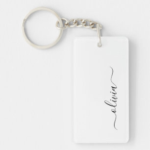 Porte-clés Noir Blanc moderne Script Girl Monogramme Nom