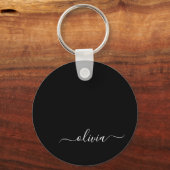 Porte-clés Noir Blanc moderne Script Girl Monogramme Nom (Recto)