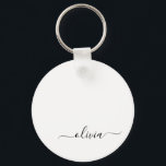 Porte-clés Noir Blanc moderne Script Girl Monogramme Nom<br><div class="desc">Noir et Blanc Simple Script Monogramme Nom Clés (Porte - clé). Cela rend le cadeau parfait pour 16 ans,  mariage,  douche nuptiale,  anniversaire,  baby shower ou bachelorette pour quelqu'un qui aime le luxe glam et les styles chic.</div>