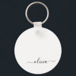 Porte-clés Noir Blanc moderne Script Girl Monogramme Nom<br><div class="desc">Noir et Blanc Simple Script Monogramme Nom Clés (Porte - clé). Cela rend le cadeau parfait pour 16 ans,  mariage,  douche nuptiale,  anniversaire,  baby shower ou bachelorette pour quelqu'un qui aime le luxe glam et les styles chic.</div>