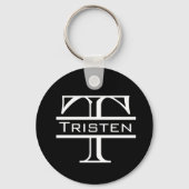 Porte-clés Noir Blanc Monogramme Classique Nom (Recto)