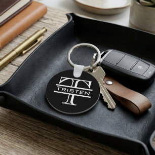 Porte-clés Noir Blanc Monogramme Classique Nom