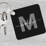 Porte-clés Noir Blanc Monogramme Nom<br><div class="desc">Créez votre propre porte-clés carré personnalisé moderne et élégant avec monogramme noir et blanc.</div>