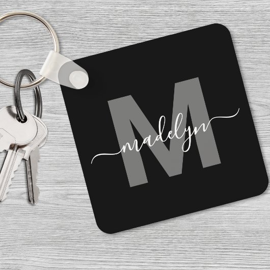 Porte-clés Noir Blanc Monogramme Nom