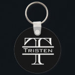 Porte-clés Noir Blanc Monogramme Nom classique<br><div class="desc">Ce design a été créé à partir de ma peinture acrylique fluide unique. Il peut être personnalisé en cliquant sur le bouton personnaliser et en modifiant le nom, les initiales ou les mots. Vous pouvez également modifier la couleur et le style du texte ou supprimer le texte d'une conception d'image...</div>