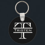 Porte-clés Noir Blanc Monogramme Nom classique<br><div class="desc">Ce design a été créé à partir de ma peinture acrylique fluide unique. Il peut être personnalisé en cliquant sur le bouton personnaliser et en modifiant le nom, les initiales ou les mots. Vous pouvez également modifier la couleur et le style du texte ou supprimer le texte d'une conception d'image...</div>