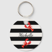 Porte-clés Noir Blanc rayures nautiques rouge homards monogra (Recto)