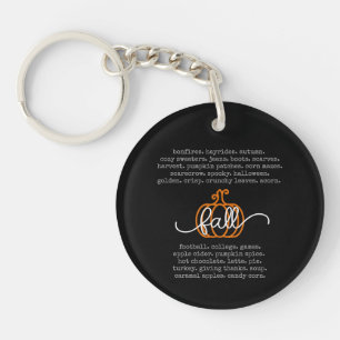 Porte-clés Noir Bonjour Automne Définition Mots Citrouille Au