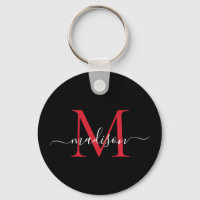 Noir Bourgogne Rouge Monogramme Nom Élégant Script
