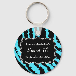 Porte-clés Noir du bonbon 16 et motif de zèbre de turquoise