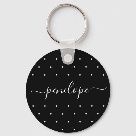 Porte-clés Noir et blanc avec points et typographie de nom (Recto)