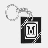 Porte-clés Noir et blanc classique Monogramme à Carré simple (Devant gauche)
