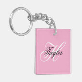 Porte-clés Noir et blanc Fatigue Monogramme rose (Devant gauche)