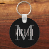 Porte-clés Noir et blanc Gras Monogramme initial et prénom (Recto)