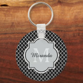 Porte-clés Noir et blanc moderne Quatrefoil Nom monogramme (Recto)