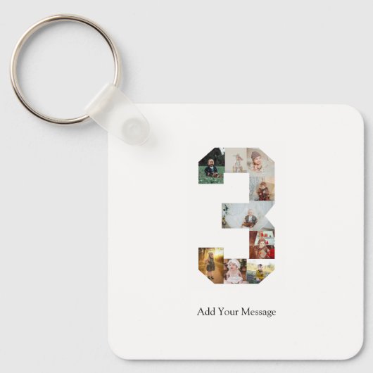 Porte-clés Noir et blanc Numéro 3 Collage photo (Recto)