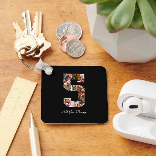 Porte-clés Noir et blanc Numéro 5 Photo Collage (Bureau)