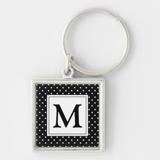Porte-clés Noir et blanc Polka Dot moderne Monogramme (Devant)