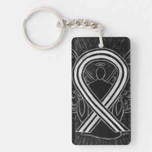 Porte-clés Noir et blanc Sensibilisation Ruban Angel Porte -