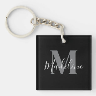 Porte-clés Noir et gris monogramme élégant