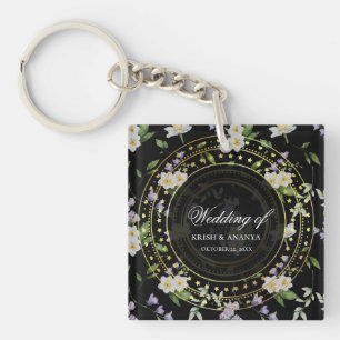Porte-clés Noir et Or Floral, Mariage
