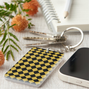 Porte-clés Noir et or métallisé motif chevron élégant