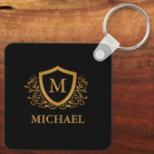 Porte-clés Noir et Or Personnalisé Stylo Nom Monogramme (Verso)