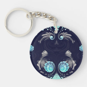 Porte-clés Noir gris bleu Abstrait fractal ~ Porte - clé