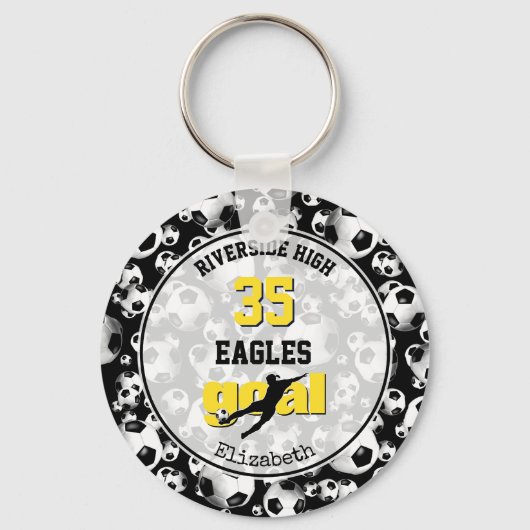 Porte-clés noir jaune blanc équipe école esprit filles soccer (Recto)