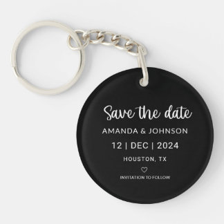 Porte-clés Noir minimaliste mariage Enregistrer la date QR Co