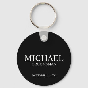 Porte-clés Noir Nom et monogramme du Groomsman Personnalisé