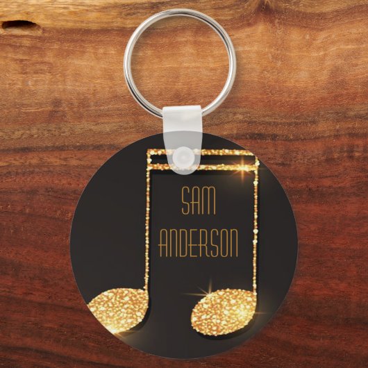 Porte-clés Noir note de musique or nom monogramme (Recto)