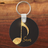 Porte-clés Noir note de musique or nom monogramme (Recto)