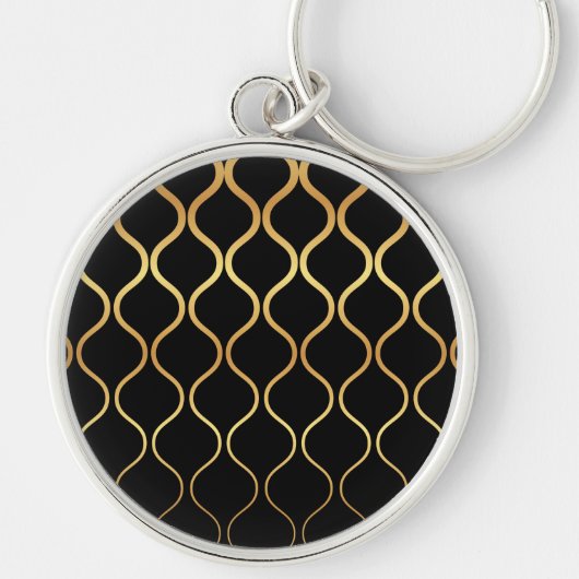 Porte-clés Noir, or, cool, tendance, design abstrait rétro (Devant)