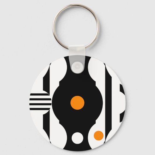 Porte-clés Noir Orange Rétro Mod Géométrique (Recto)