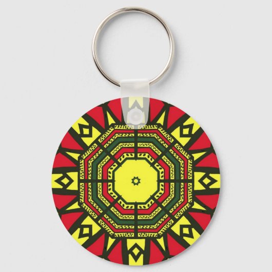 Porte-clés Noir, rouge, vert et jaune Conception géométrique (Recto)