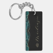 Porte-clés Noir, sarcelle et or Élégant Script Personnalisé (Devant gauche)