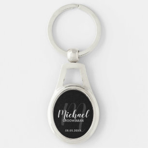 Porte-clés Noir Script moderne Groomsmen personnalisé