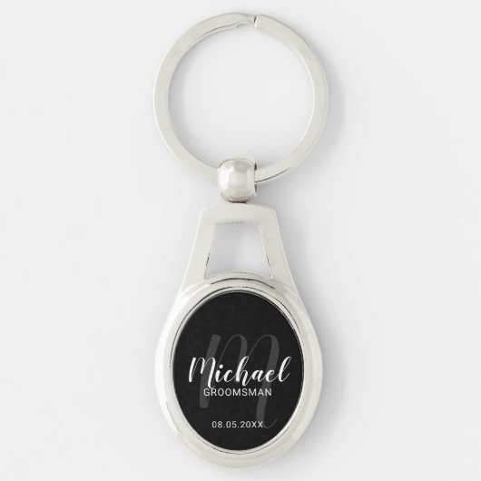 Porte-clés Noir Script moderne Groomsmen personnalisé (Devant)