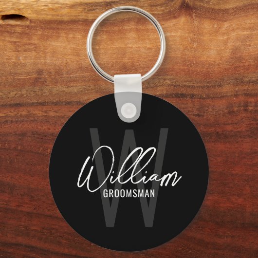 Porte-clés Noir Script moderne Groomsmen personnalisé (Recto)