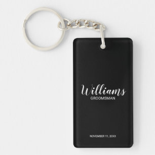 Porte-clés Noir Script moderne Groomsmen personnalisé
