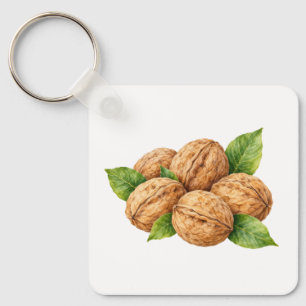 Porte-clés Noix aux Feuilles Vertes