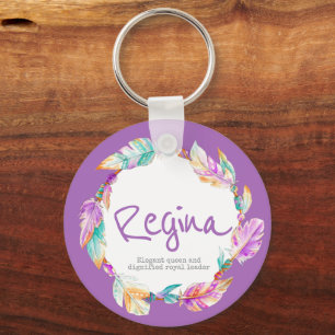 Porte-clés Nom aquarelle Feather signifiant aqua Regina