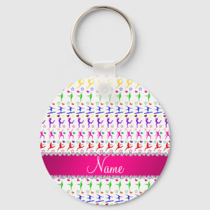 Porte-clés Nom blanc rose arc-en-ciel gymnastique coeurs étoi