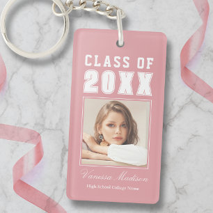 Porte-clés Nom Branché Classe De Pink Blush Graduate Photo