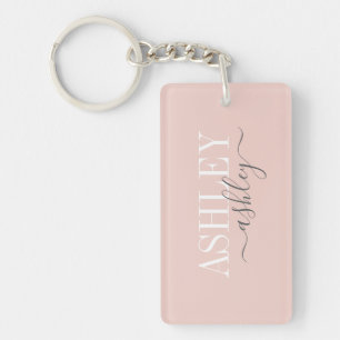Porte-clés Nom Chic Monogram Blush rose Grey Élégant